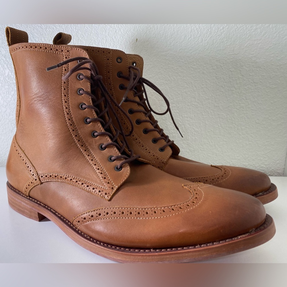 New Leather J.D. Fisk Brogue Wingtip Dress Boots, Lace up, Men’s 13, Brown.